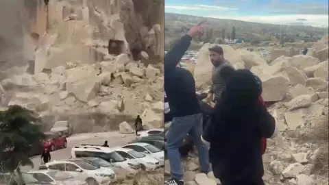 Kapadokya'da peribacası yıkıldı