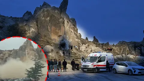 SON DAKİKA.. Kapodokya'da peribacası işte böyle çöktü! Kamera saniye saniye kaydetti